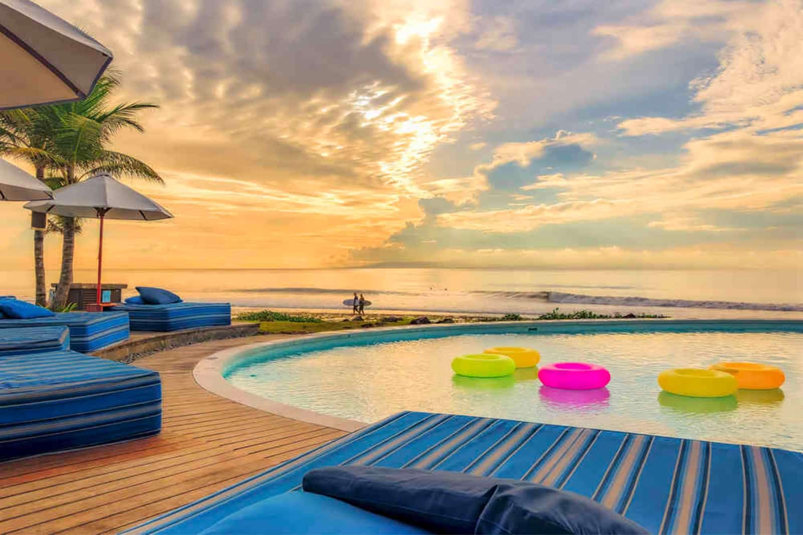Pool side beach view of Bali resort