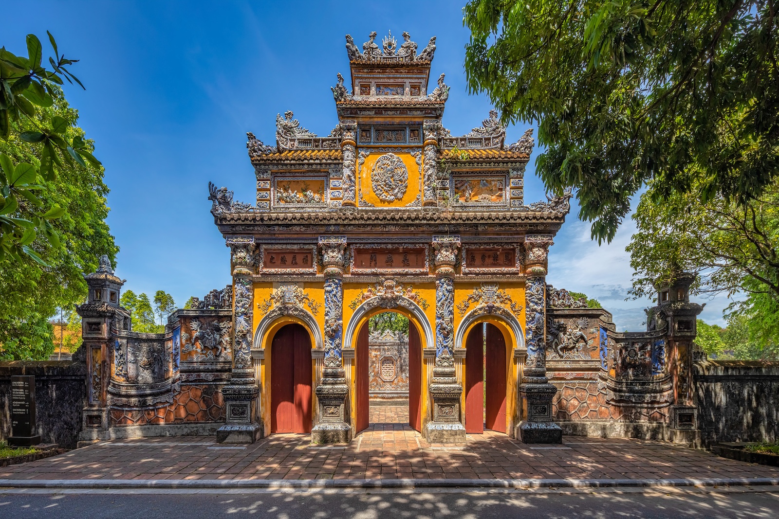 Wonderful view of the Truong Sanh palace within the Citadel in Hue, Vietnam. Imperial Royal Palace of Nguyen dynasty in Hue.